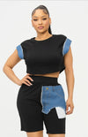 BLOCK SLEEVE TOP AND BIKER SHORTS SET